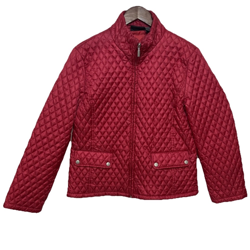 Jane Ashley Quilted Jacket Women's PXL Red Full Zip Lightweight Puffer